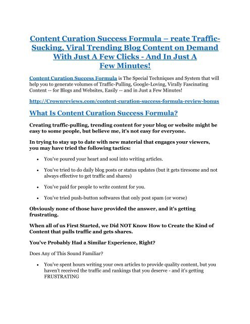 Content Curation Success Formula Review and GIANT $12700 Bonus-80% Discount