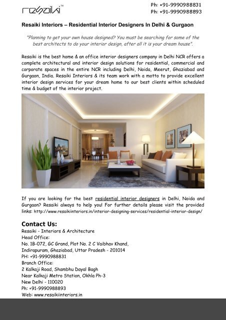 Resaiki Interiors Residential Interior Designers In Delhi