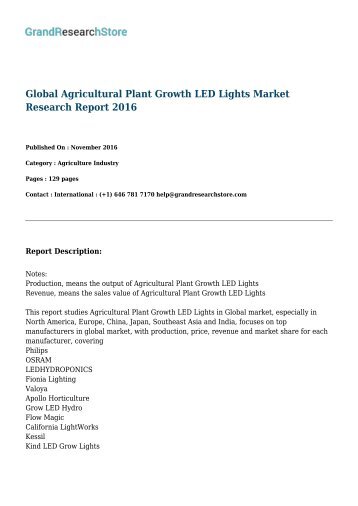 Global Agricultural Plant Growth LED Lights Market Research Report 2016