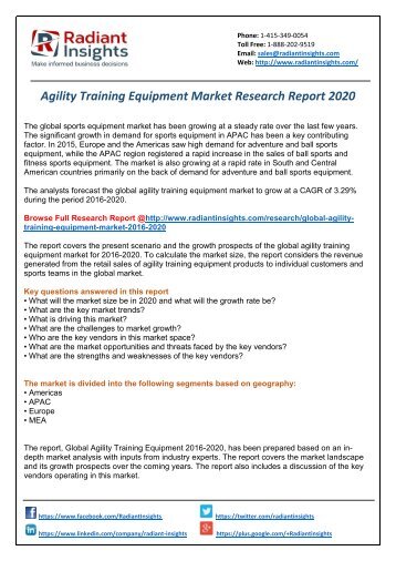 Agility Training Equipment Market Growth, Trends, Demand and Forecast by Radiant Insights,Inc