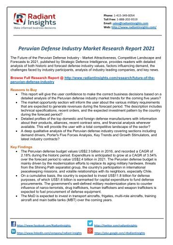 Peruvian Defense Industry Segment Forecasts Up To USD 2.4 Billion By 2021 : Radiant Insights,Inc