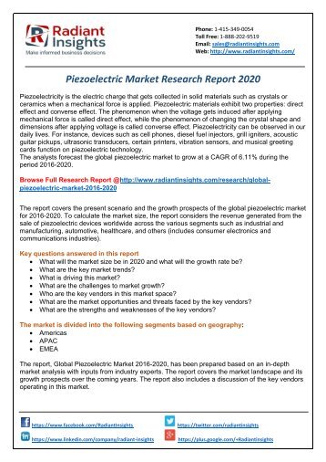 Piezoelectric Market Trends, Share And Forecast Report 2020 : Radiant Insights,Inc