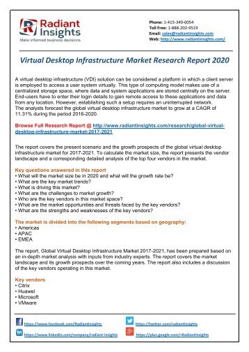 Virtual Desktop Infrastructure Market Trends & Forecast to 2020- by Radiant Insights,Inc