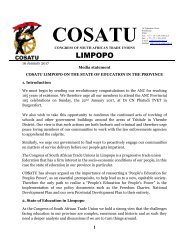 Media Statement - COSATU Limpopo comprehensive statement on the state of education in Limpopo