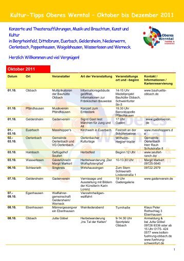 Kultur-Tipps Oberes Werntal Ã¢ÂÂ Oktober bis Dezember 2011