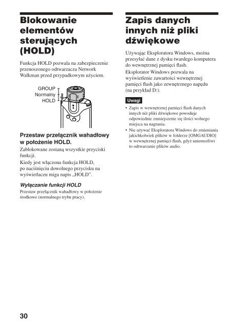 Sony NW-E505 - NW-E505 Istruzioni per l'uso Polacco