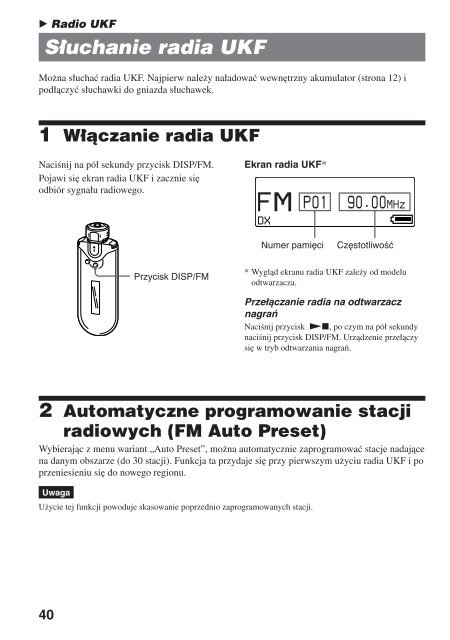 Sony NW-E505 - NW-E505 Istruzioni per l'uso Polacco