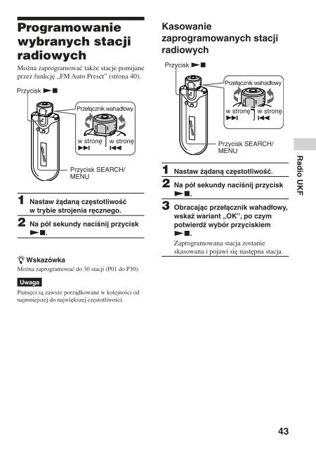 Sony NW-E505 - NW-E505 Istruzioni per l'uso Polacco