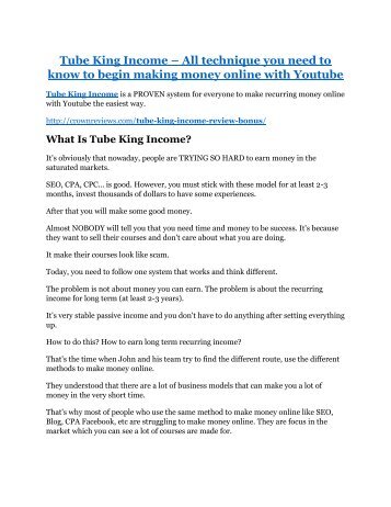 Tube King Income Review demo - $22,700 bonus