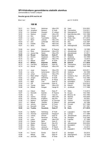 SFI-friidrottens genomtiderna statistik utomhus 100 M