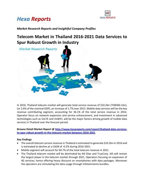 Telecom Market in Thailand 2016-2021 Data Services to Spur Robust Growth in Industry