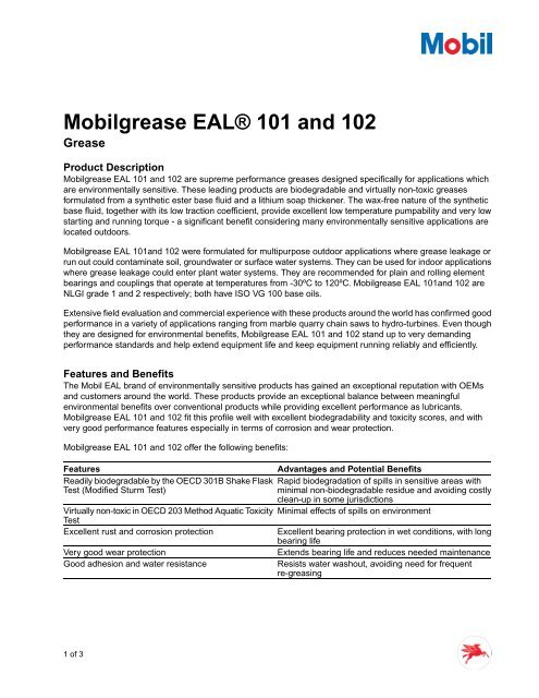 Mobilgrease EAL® 101 and 102