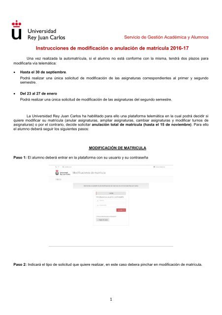 Instrucciones de modificación o anulación de matrícula 2016-17