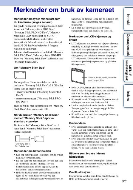 Sony DSC-W380 - DSC-W380 Istruzioni per l'uso Norvegese