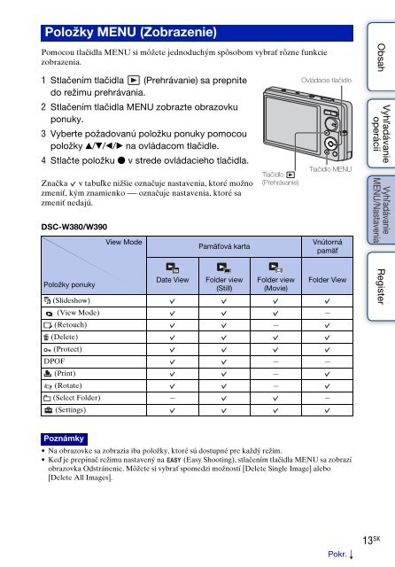Sony DSC-W380 - DSC-W380 Guida all&rsquo;uso Slovacco