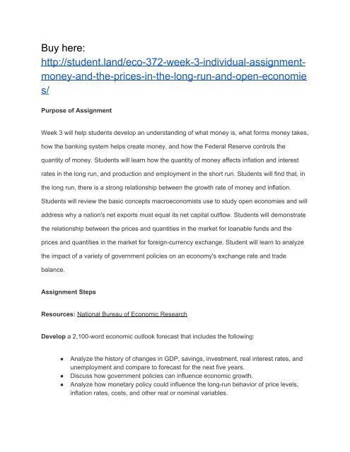 Eco 372 Week 3 Individual Assignment Money And The Prices In - 