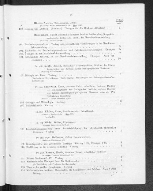 Verzeichnis der Vorlesungen und Übungen samt den Stunden- und Studienplänen Wintersemester 1912/13