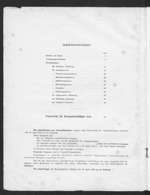 Verzeichnis der Vorlesungen und Übungen samt Stundenplänen Sommersemester 1918