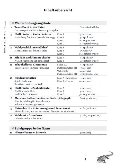 Feuervogel Genossenschaft für Naturpädagogik - Kursprogramm 2017