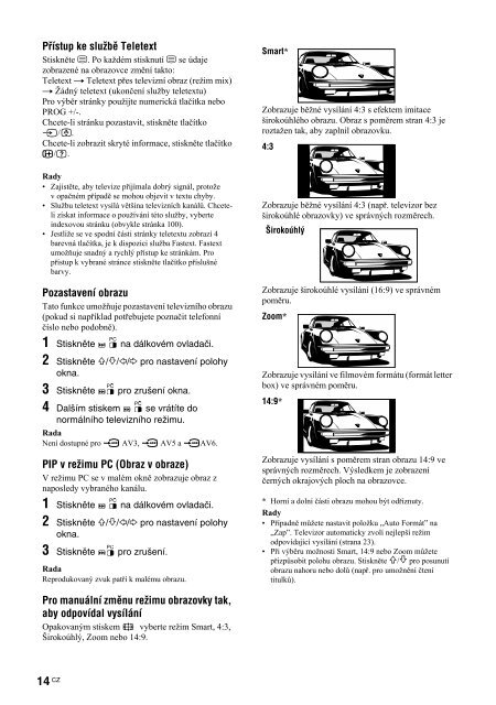 Sony KDL-20S2020 - KDL-20S2020 Istruzioni per l'uso Ceco