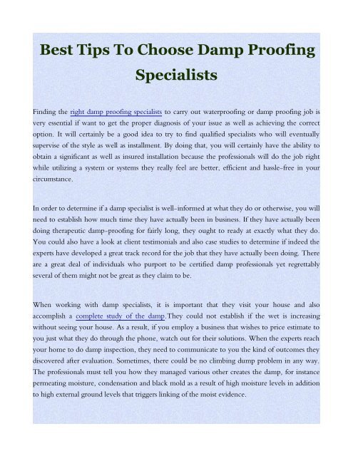 Best Tips To Choose Damp Proofing Specialists