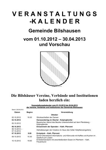 KALENDER Gemeinde Bilshausen vom 01.10.2012