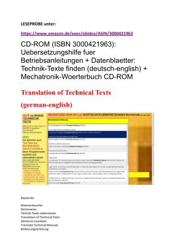 spezielles Technisches Woerterbuch: deutsch-englisch Text-Uebersetzungen