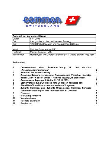 Protokoll der Vorstands-Sitzung Datum 5.11.2003 Ort Landgasthof ...