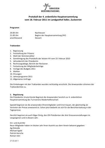 Protokoll der 4. HV 2011 - TSV Niederhelfenschwil