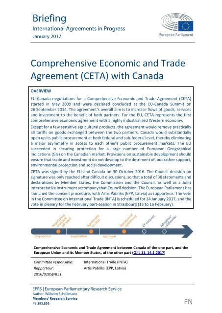 Comprehensive Economic and Trade Agreement (CETA) with Canada