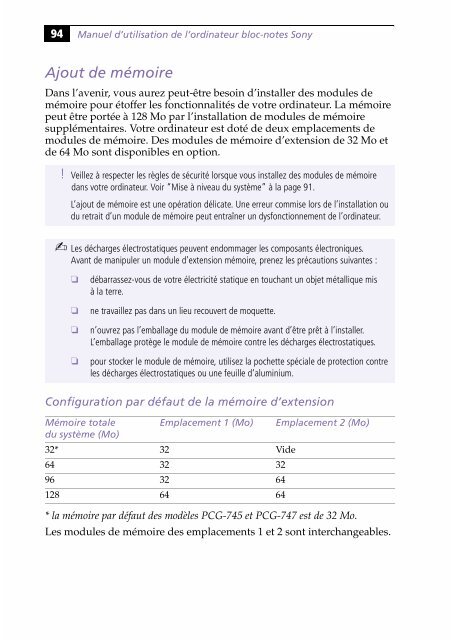 Sony PCG-745 - PCG-745 Istruzioni per l'uso Francese