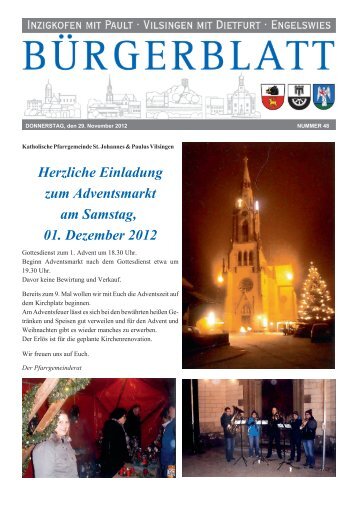 Herzliche Einladung zum Adventsmarkt am Samstag, 01 ... - Inzigkofen