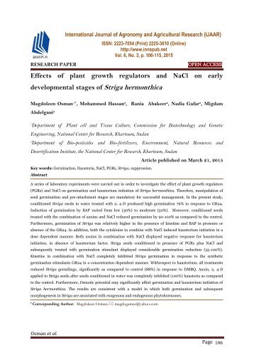 Effects of plant growth regulators and NaCl on early developmental stages of Striga hermonthica