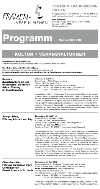KULTUR + VERANSTALTUNGEN - beim Frauenverein Riehen
