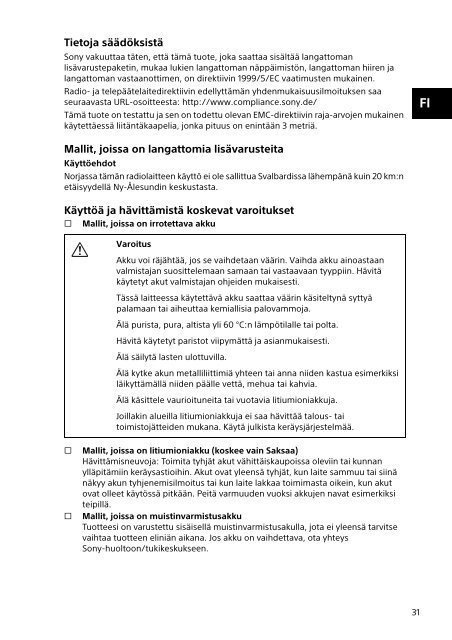 Sony SVS1512V9E - SVS1512V9E Documenti garanzia Finlandese