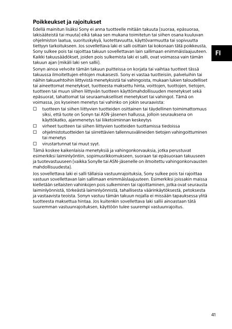 Sony SVS1512V9E - SVS1512V9E Documenti garanzia Finlandese
