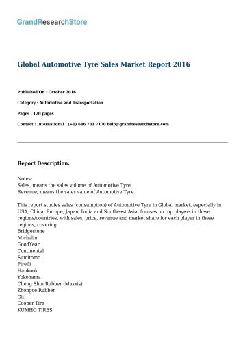 Global Automotive Tyre Sales Market Report 2016