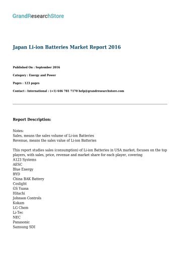 Japan Li-ion Batteries Market Report 2016