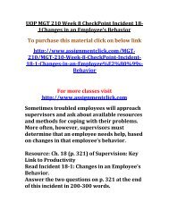 UOP MGT 210 Week 8 CheckPoint Incident 18-1Changes in an Employees Behavior