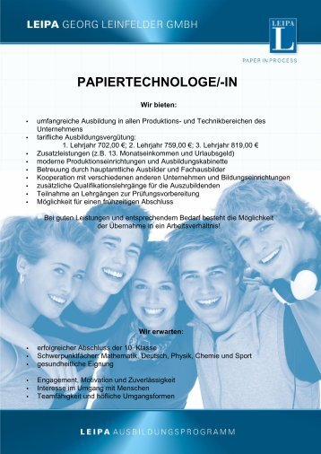 PAPIERTECHNOLOGE/-IN - LEIPA Georg Leinfelder GmbH