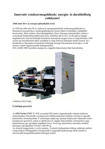 Innovatív rendszermegoldások: energia- és darabköltség  ... - ONI