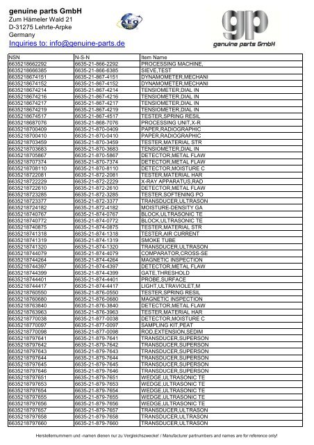 Genuine Parts Gmbh Inquiries To Info Genuine Parts De