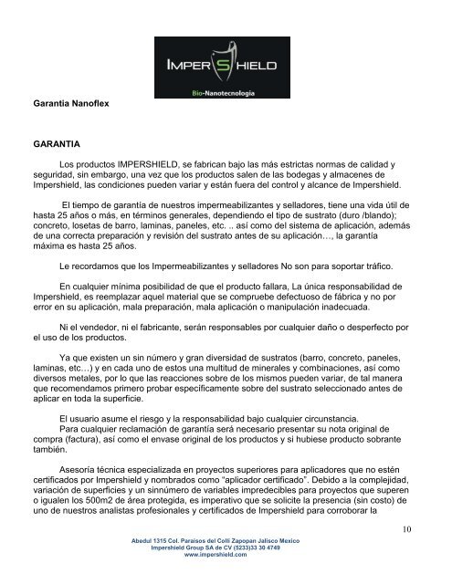Manual de aplicacion y Garantia NANOFLEX