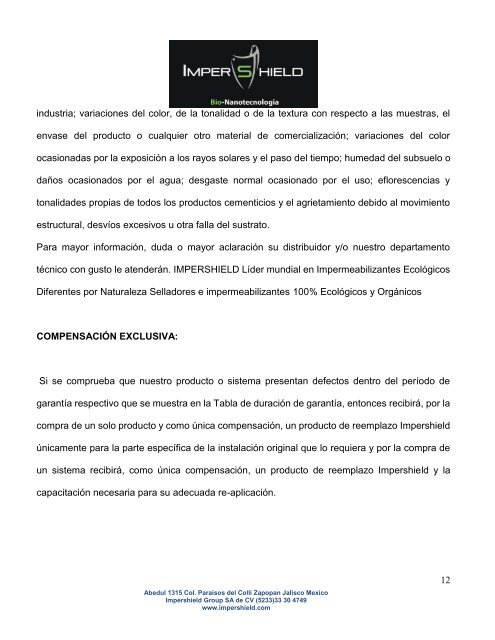 Manual de aplicacion y Garantia NANOFLEX