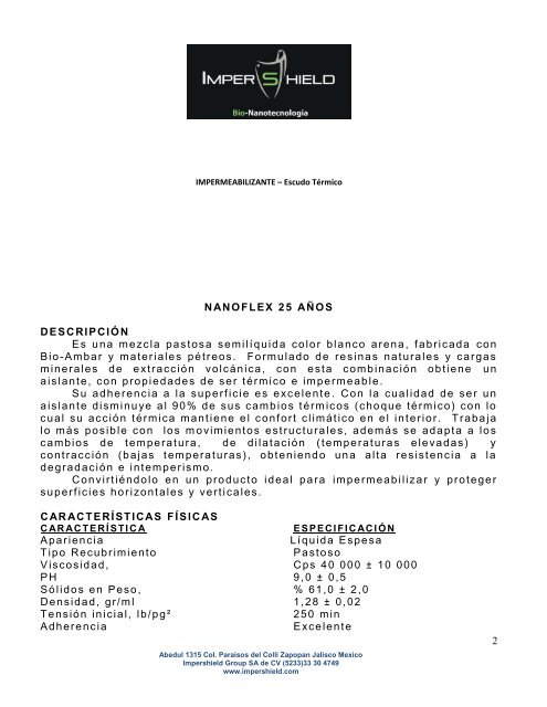Manual de aplicacion y Garantia NANOFLEX