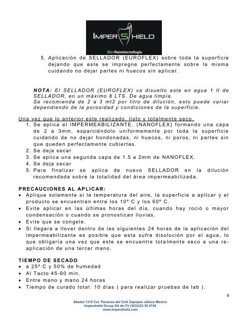 Manual de aplicacion y Garantia NANOFLEX