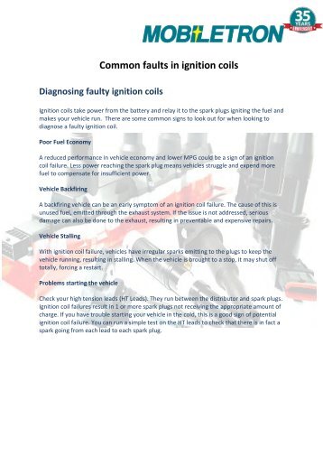 Mobiltron - Common faults for ignition coils