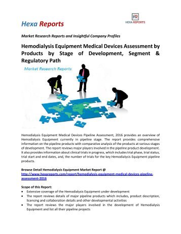 Hemodialysis Equipment Medical Devices Assessment by Products by Stage of Development, Segment & Regulatory Path