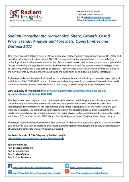 Sodium Percarbonate Market Trends, Analysis and Forecasts 2021