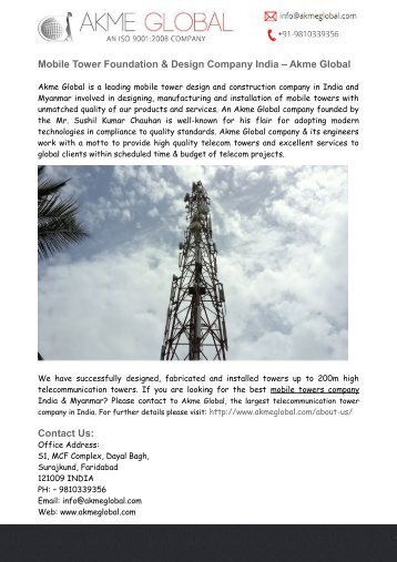 Mobile Tower Foundation & Design Company India